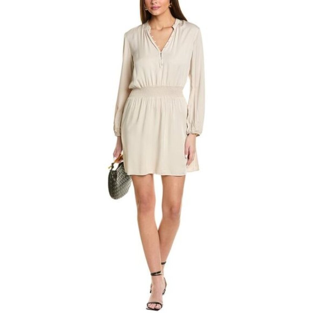 Bella Dahl Half Placket Smocked Mini Dress in Champagne
